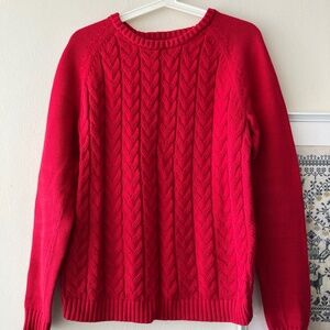Lands End red Drifter cable sweater